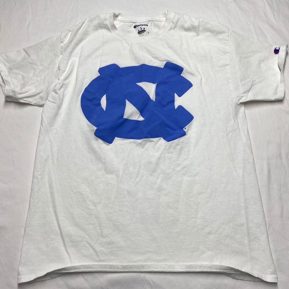 Champion Mens North Carolina Tar Heels T-Shirt White Blue Graphic Tee L CT1000